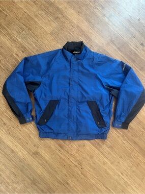 FootJoy DryJoys Waterproof Golf Jacket Size Large Blue Grid Full Zip Retro